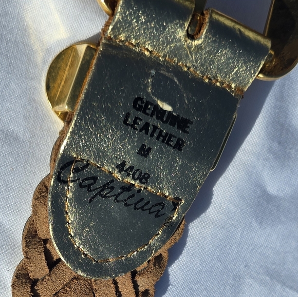 Vintage Captiva Metallic Gold Braided Leather Large Gold Toned Buckle Medium - Picture 7 of 13